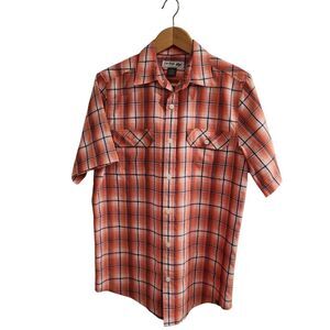 Urban Pipeline Short Sleeve Button Down Mens Size Small Orange Plaid Casual